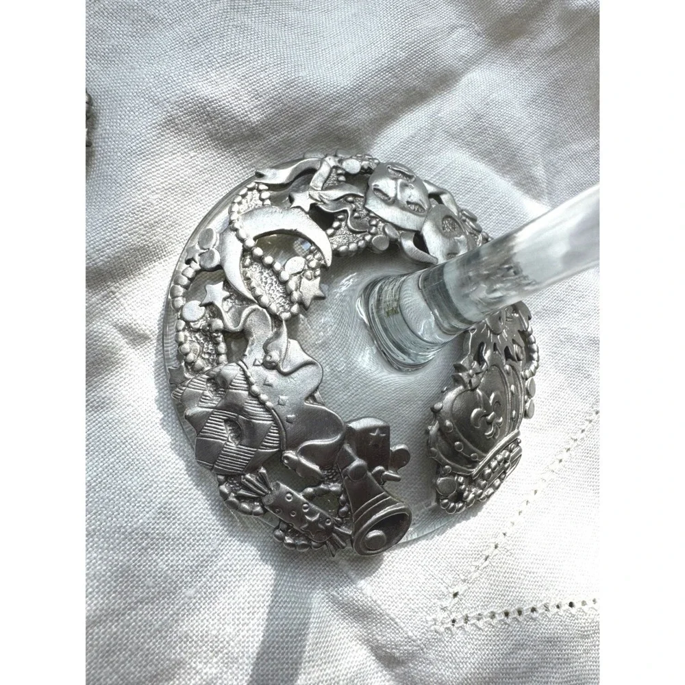 1990's Lindsay Claire Set of 2 Silver Pewter Base Wine Glasses Theater